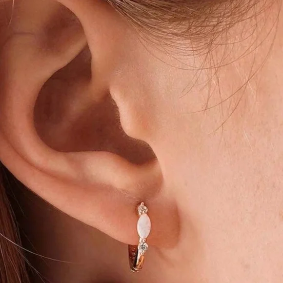 Petite opal hoop earrings - Picture 3 of 7